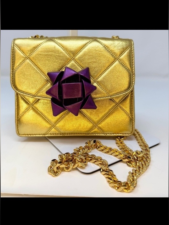Marc Jacobs Handbags - Marc Jacobs Rare Metallic Gold Quilted Leather Bow Mini Trouble Crossbody Bag
